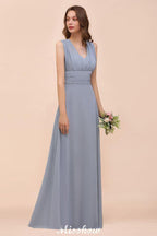 Vestido de dama de honor sin mangas, corte A, largo hasta el suelo, vestido formal