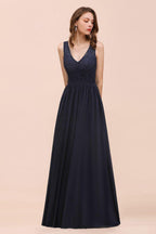 Ärmelloses schwarzes A-Linien-Abend-Maxikleid aus Chiffon, Brautjungfernkleid, formelles Kleid