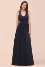 Ärmelloses schwarzes A-Linien-Abend-Maxikleid aus Chiffon, Brautjungfernkleid, formelles Kleid