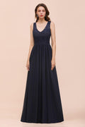 Ärmelloses schwarzes A-Linien-Abend-Maxikleid aus Chiffon, Brautjungfernkleid, formelles Kleid