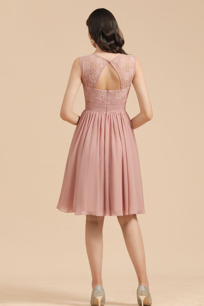 Sleeveless Crew neck Lace Chiffon Party Dress Mini Bridesmaid Dress