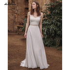 Vestidos de novia NumberSea de gasa con escote en V y encaje, sin mangas y espalda abierta
