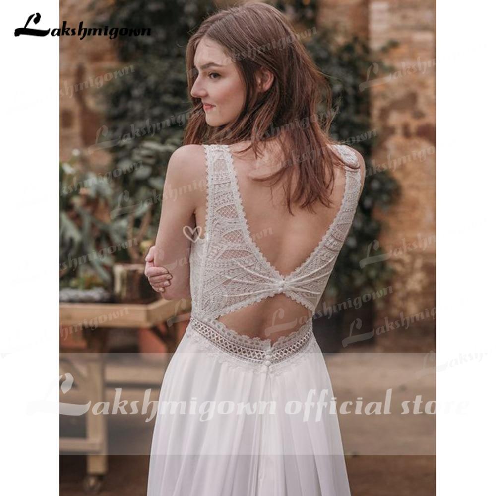 Vestidos de novia NumberSea de gasa con escote en V y encaje, sin mangas y espalda abierta