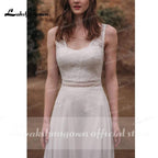 Vestidos de novia NumberSea de gasa con escote en V y encaje, sin mangas y espalda abierta