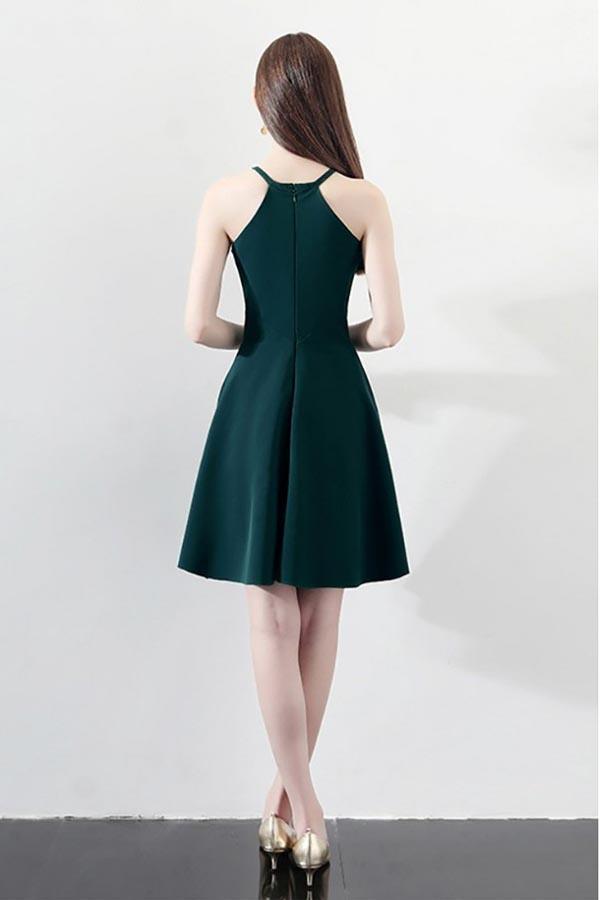 Vestido de fiesta corto ajustado verde oscuro Aline Vestidos de regreso a casa Halter