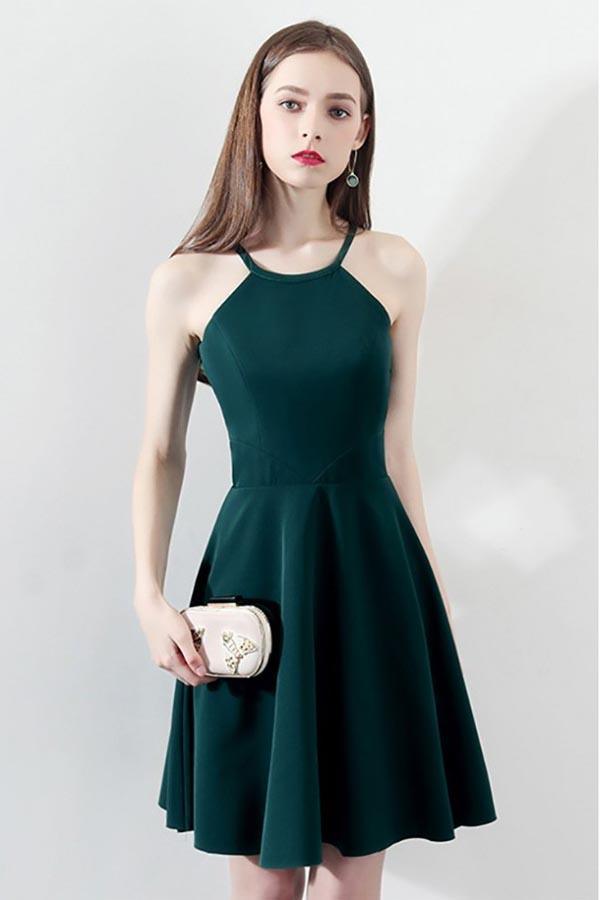 Vestido de fiesta corto ajustado verde oscuro Aline Vestidos de regreso a casa Halter