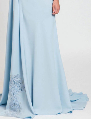 Meerjungfrau/Trompete Kleid für die Mutter der Braut, formelle Hochzeitsgastparty, eleganter Rundhalsausschnitt, Hofschleppe, Chiffon, Spitze, ärmellos, mit Schärpe/Band-Applikationen