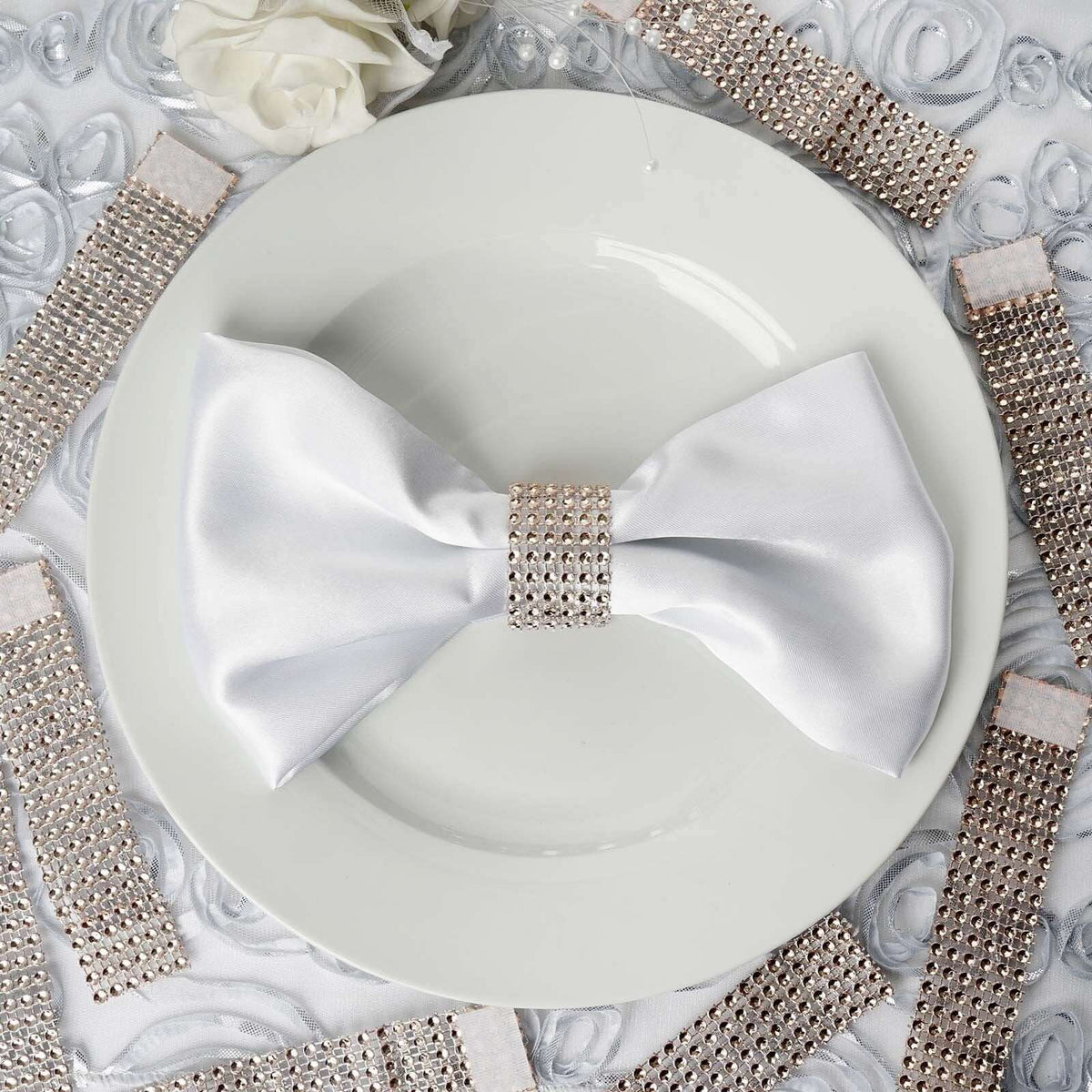 10 Pack Diamond Rhinestone Napkin Rings Champagne - Velcro Brooch Buckle for Chair Sashes