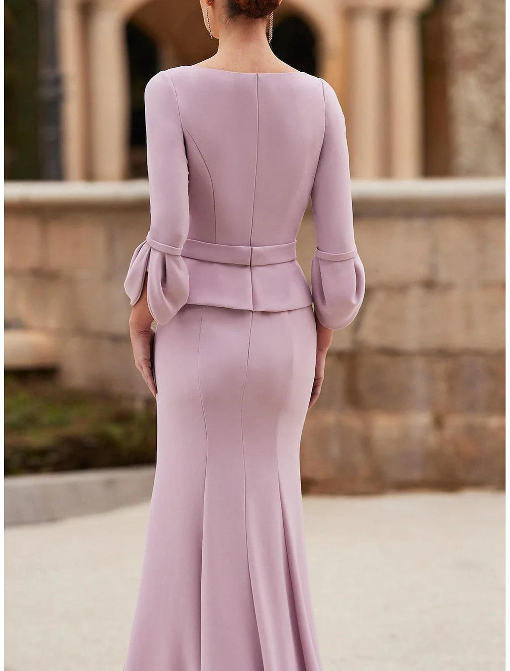 Meerjungfrau/Trompete, elegantes bodenlanges Chiffon-Kleid mit Ärmeln und Kristallen für die Brautmutter