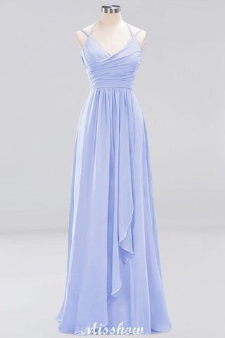 Vestido de dama de honor de gasa con tirantes finos, sin mangas, con volantes y corte A