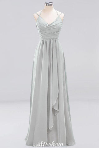 Vestido de dama de honor de gasa con tirantes finos, sin mangas, con volantes y corte A