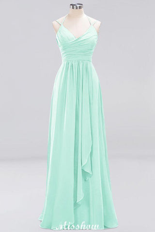 Vestido de dama de honor de gasa con tirantes finos, sin mangas, con volantes y corte A