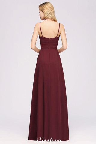 Vestido de dama de honor de gasa con tirantes finos, sin mangas, con volantes y corte A