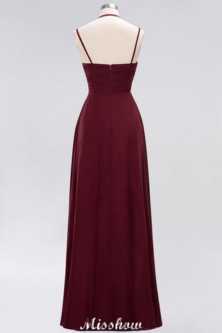 Vestido de dama de honor de gasa con tirantes finos, sin mangas, con volantes y corte A