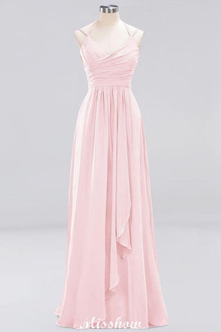 Vestido de dama de honor de gasa con tirantes finos, sin mangas, con volantes y corte A