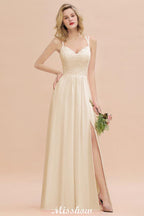 Spaghetti Slim Side Split Bridesmaid Dress Sky Blue V-Neck Wedding Party Dress