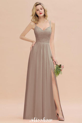 Spaghetti Slim Side Split Bridesmaid Dress Sky Blue V-Neck Wedding Party Dress