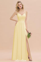 Spaghetti Slim Side Split Bridesmaid Dress Sky Blue V-Neck Wedding Party Dress