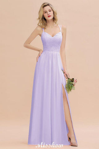 Spaghetti Slim Side Split Bridesmaid Dress Sky Blue V-Neck Wedding Party Dress