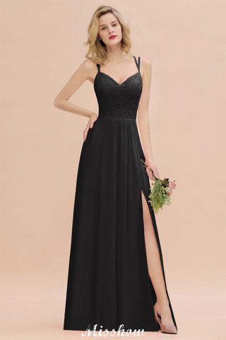 Spaghetti Slim Side Split Bridesmaid Dress Sky Blue V-Neck Wedding Party Dress