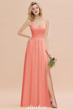 Spaghetti Slim Side Split Bridesmaid Dress Sky Blue V-Neck Wedding Party Dress