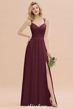 Spaghetti Slim Side Split Bridesmaid Dress Sky Blue V-Neck Wedding Party Dress