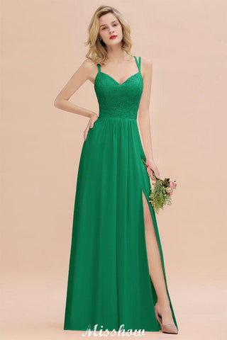 Spaghetti Slim Side Split Bridesmaid Dress Sky Blue V-Neck Wedding Party Dress