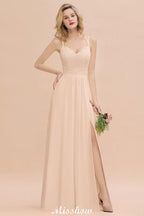 Spaghetti Slim Side Split Bridesmaid Dress Sky Blue V-Neck Wedding Party Dress