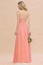Spaghetti Slim Side Split Bridesmaid Dress Sky Blue V-Neck Wedding Party Dress