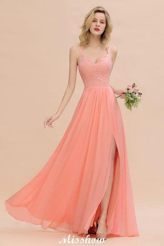 Spaghetti Slim Side Split Bridesmaid Dress Sky Blue V-Neck Wedding Party Dress