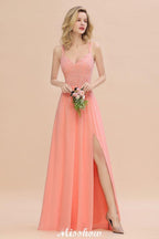Spaghetti Slim Side Split Bridesmaid Dress Sky Blue V-Neck Wedding Party Dress