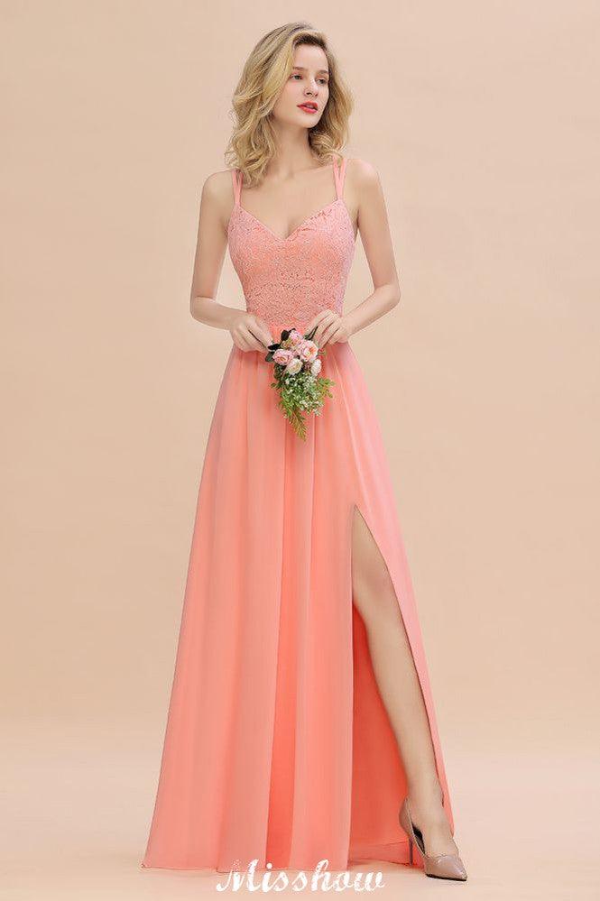 Spaghetti Slim Side Split Bridesmaid Dress Sky Blue V-Neck Wedding Party Dress