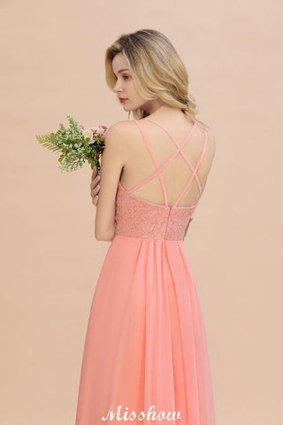 Spaghetti Slim Side Split Bridesmaid Dress Sky Blue V-Neck Wedding Party Dress