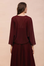 Spaghetti Sraps Burgundy Bridesmaid Dress with Wraps Floor Length Wedding Guest Dres
