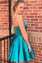 Vestido de fiesta corto azul cielo con escote en V y tirantes finos, vestido de bienvenida PD320