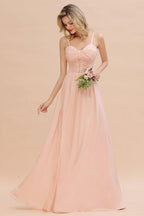 Spaghetti Straps Aline Bridesmaid Dress Sweetheart  Chiffon Swing Evening Dress