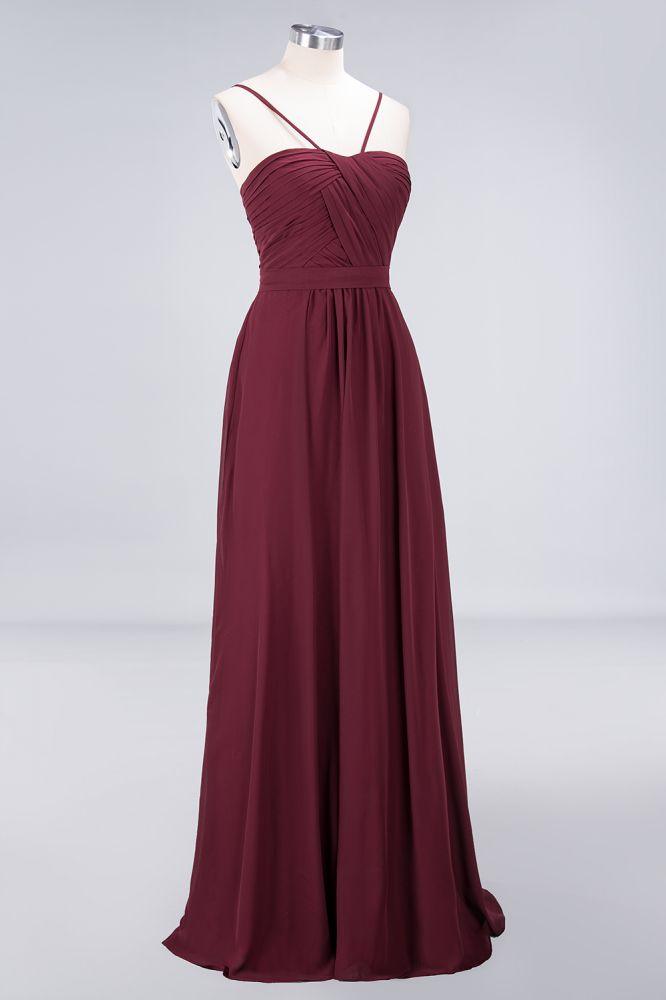 Spaghetti-Straps Backless Bridesmaid Dress  Ruffles Chiffon Wedding Party Dress