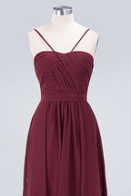 Spaghetti-Straps Backless Bridesmaid Dress  Ruffles Chiffon Wedding Party Dress