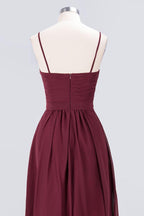 Spaghetti-Straps Backless Bridesmaid Dress  Ruffles Chiffon Wedding Party Dress