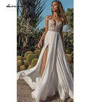 Vestido de novia NumberSea con tirantes finos, hombros descubiertos, encaje, espalda descubierta y escote en V