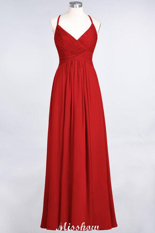 Spaghetti-Straps V-Neck Sleeveless Floor-Length Bridesmaid Dress