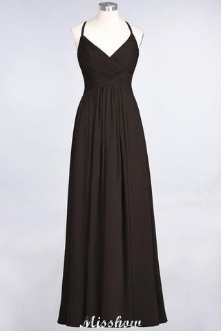 Spaghetti-Straps V-Neck Sleeveless Floor-Length Bridesmaid Dress