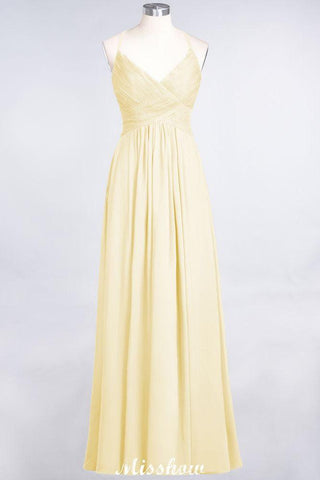 Spaghetti-Straps V-Neck Sleeveless Floor-Length Bridesmaid Dress