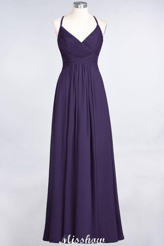 Spaghetti-Straps V-Neck Sleeveless Floor-Length Bridesmaid Dress