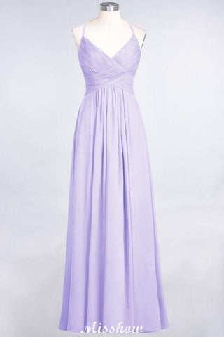 Spaghetti-Straps V-Neck Sleeveless Floor-Length Bridesmaid Dress