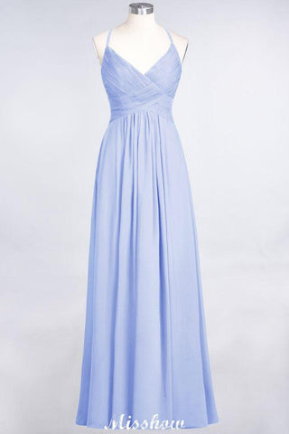 Spaghetti-Straps V-Neck Sleeveless Floor-Length Bridesmaid Dress