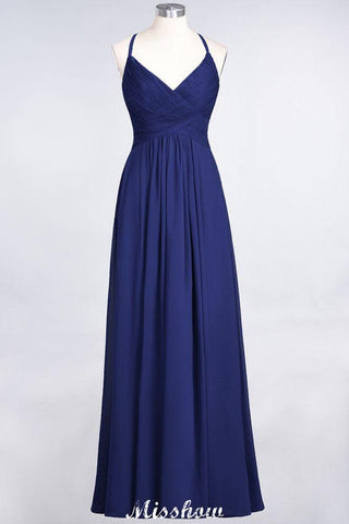 Spaghetti-Straps V-Neck Sleeveless Floor-Length Bridesmaid Dress