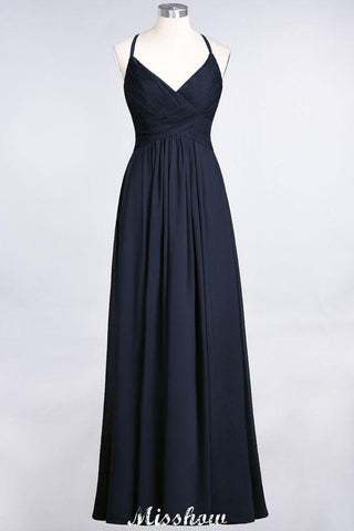Spaghetti-Straps V-Neck Sleeveless Floor-Length Bridesmaid Dress