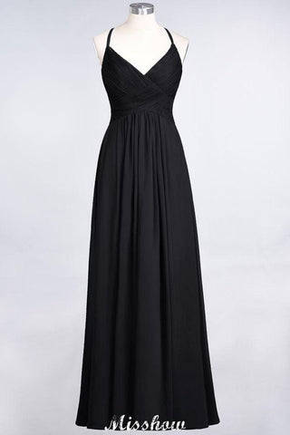 Spaghetti-Straps V-Neck Sleeveless Floor-Length Bridesmaid Dress