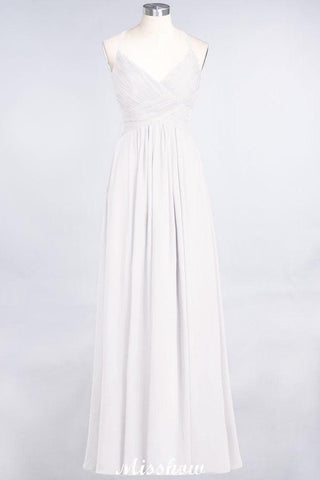 Spaghetti-Straps V-Neck Sleeveless Floor-Length Bridesmaid Dress